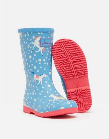 Roll Up Flexible Printed Wellies, Blue Horse