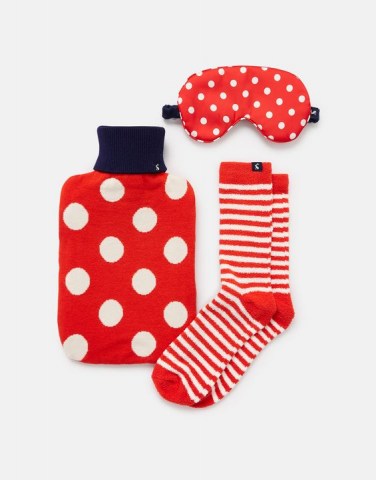 Joules Cosydale Red Spot Hot Water Bottle Set